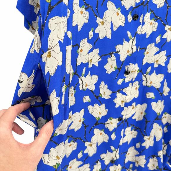 Rag & Bone Blue Floral Print Silk Collared Button Down Shirt Dress - Picture 10 of 13